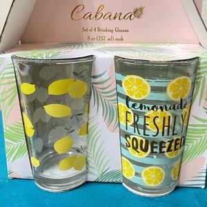 Cabana set of 4 8 oz drinking glasses lemons